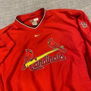 Nike Team MLB St. Louis Cardinals Red V-Neck Pullover Windbreaker Jacket Mens M